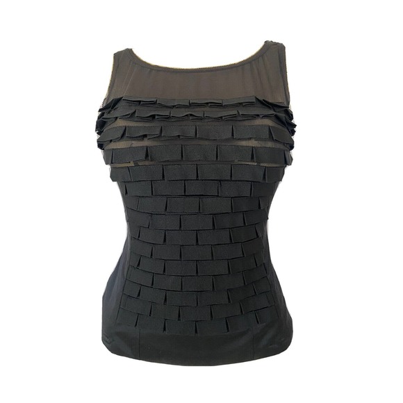 Karen Millen Top Blouse Pleated Black Ribbon Silk Corset Sheer Mesh Slee… - Picture 1 of 8